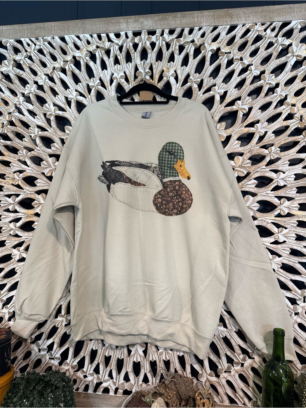 COTTAGE CORE!!! Gildan Cream Crewneck Sweater with “embroidery” Duck Graphic!